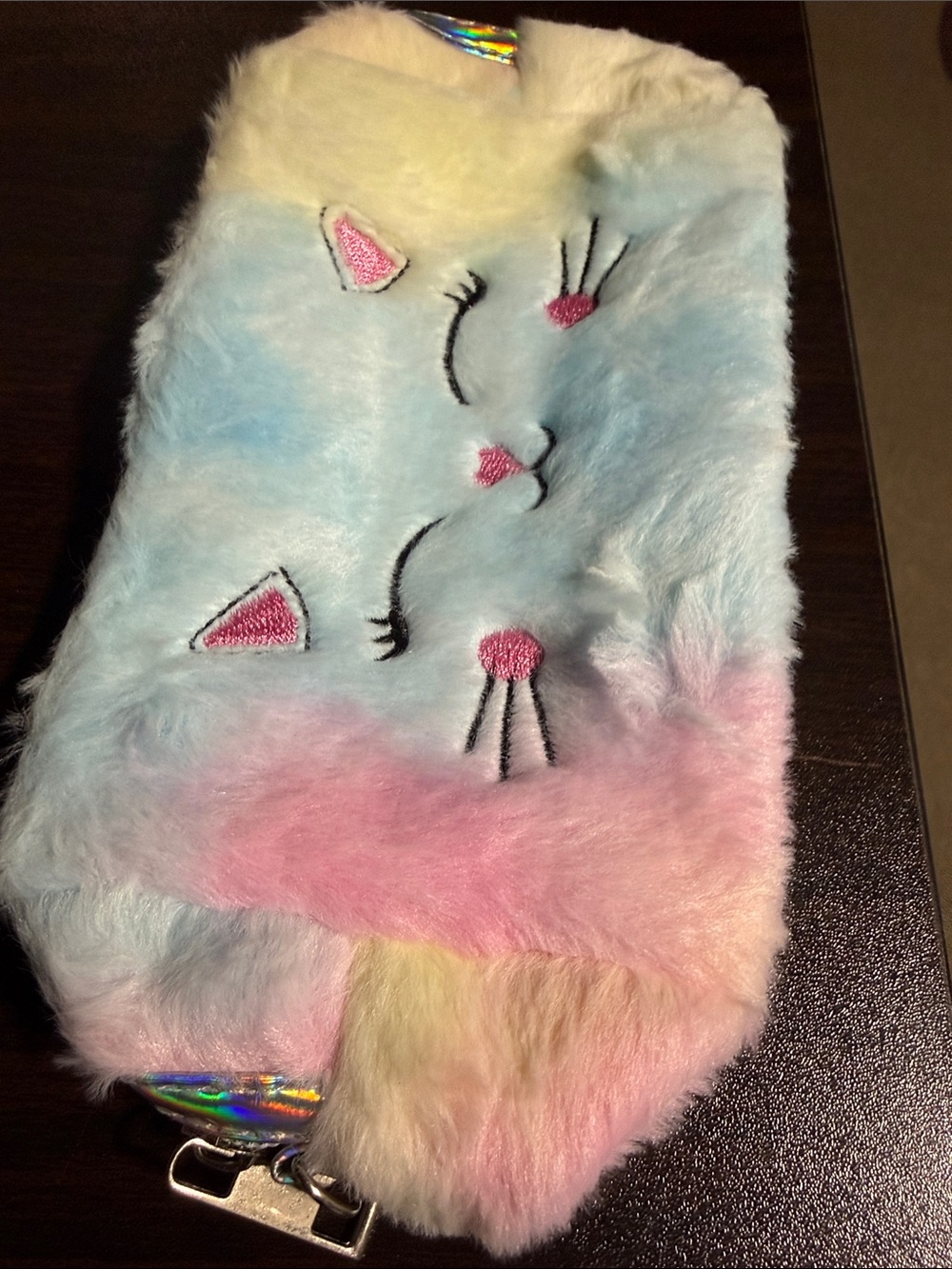 Plush Pastel Unicorn-Cat Pencil Case for Kids - Blue Pink Yellow